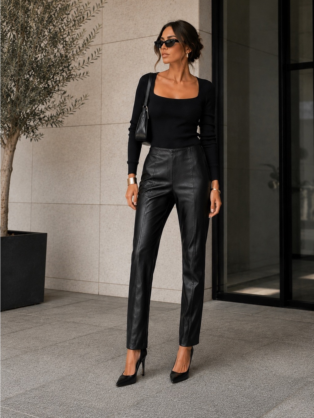 Zara Black Faux Leather High Rise Skinny Pants Zip Ankle Stretch Women's Size S